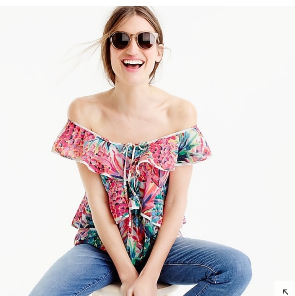 J Crew Ruffle Top, painted pineapple sz 0 NWOT